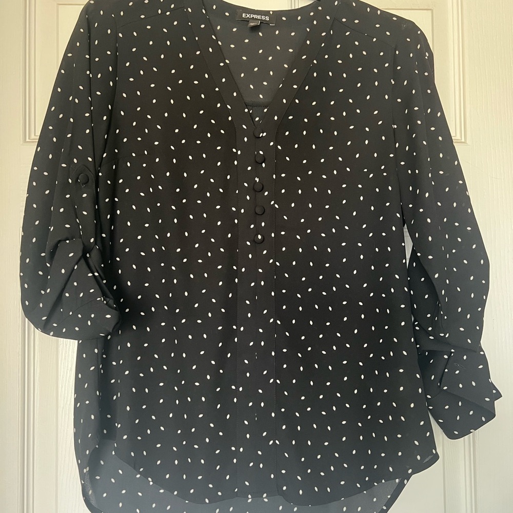 Express Black and White Button-Up Blouse